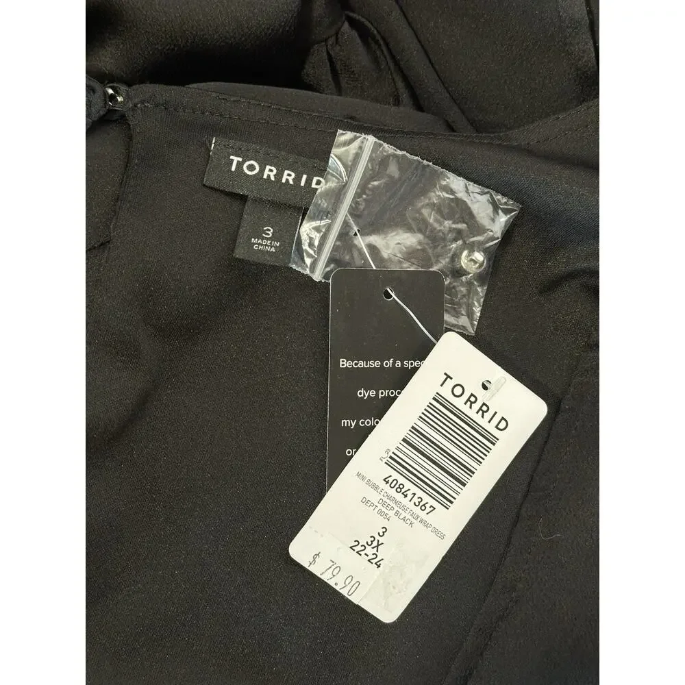Torrid Black Mini Bubble Charmeuse Faux Wrap Dress Size 3XL